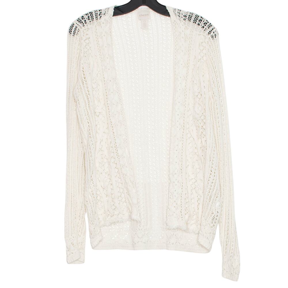 Chicos Open Knit Cardigan Pointelle Boho Cottagecore Coquette Beach Ivory 0 S 4